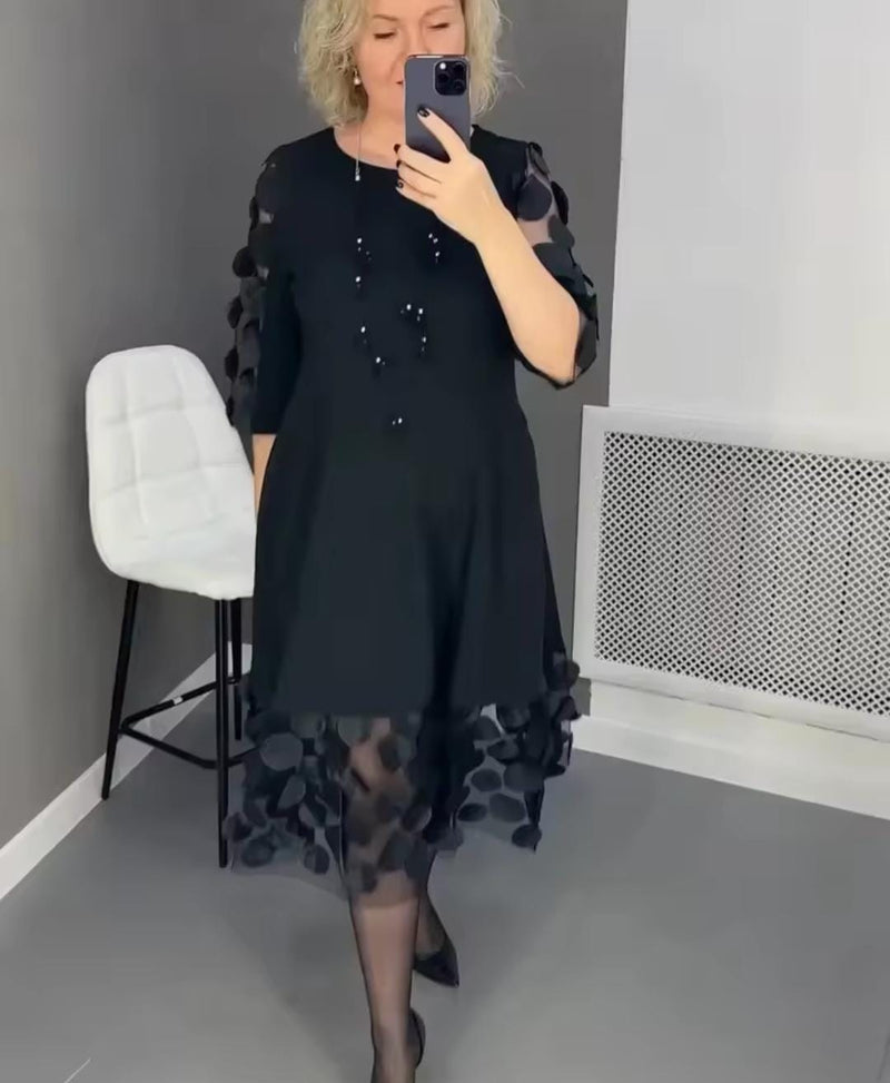 Women Long Black O-neck Perspective Dot Loose Dresses   3076097 - TUZZUT Qatar Online Shopping