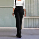 Double-Breasted Cotton Linen Wide Leg Pants Women Casual High Waist Ankle-Length Pantalones Baggy Straight Trousers   B68570 - TUZZUT Qatar Online Shopping