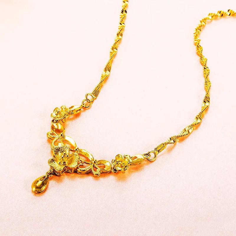 Yellow Plated Flower Pendant for Women Luxury Tulip Rose Flower One Necklace Model-01