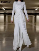 Dress for Women Long Sleeve Lace Up O Neck Slim White Female Clothing Wedding Party Fashion  S5076786 - TUZZUT Qatar Online Shopping