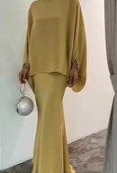 Elegant 2 Piece Women Dress Abaya Islamic 2 Piece Sets Bat Sleeve Skirts Suits Pearl Dresses Vestido Eid Hijab Islam Clothing    B99591 - TUZZUT Qatar Online Shopping