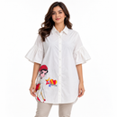 Women's White Cartoon Print Shirt Dress with Flared Sleeves 410939 - M