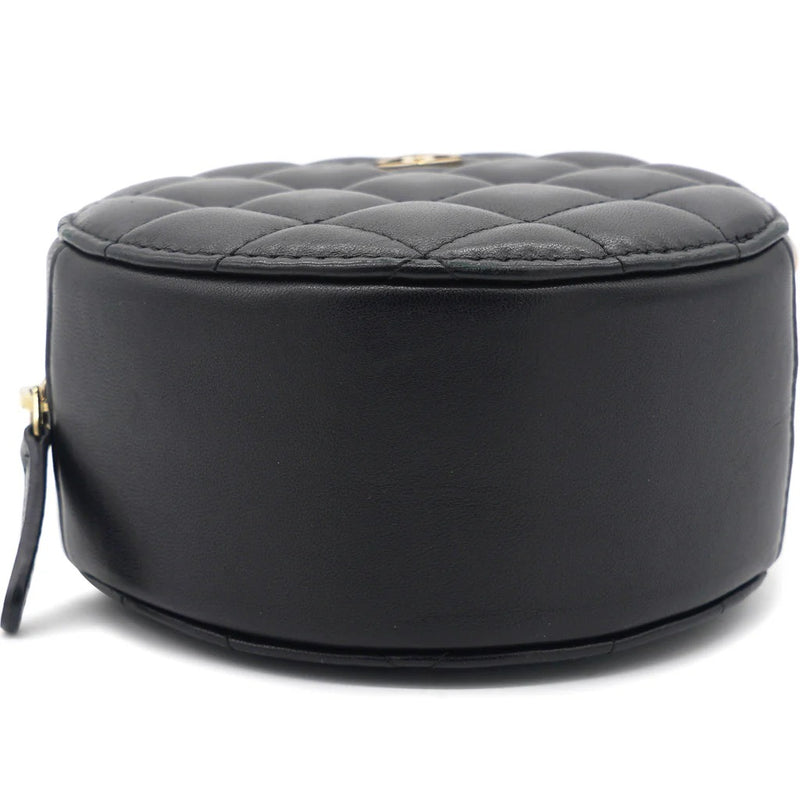 Round Clutch with Chain Lambskin Leather Black B9576 - TUZZUT Qatar Online Shopping