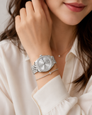 Prestar Silver Strap Gray Dial Diamond Watch PR99