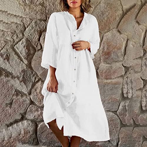 Women Fashion Casual Summer Linen Shirt Dress Women 3/4 Sleeve Pocket Single Breasted Casual Loose Dress Sundresses For Women Casual Summer B79090 Women Fashion Casual Summer Linen Shirt Dress Women 3/4 Sleeve Pocket Single Breasted Casual Loose Dress Sundresses For Women Casual Summer B79090