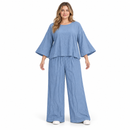 Women’s Dusty Blue Top & Wide-Leg Trousers Set SDR 4051 - XL