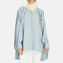 Stand Collar Long Sleeves Single Breasted Open Stitch Pleated Shirts Spring Muslin Women Tops Tees S4334884 - Tuzzut.com Qatar Online Shopping