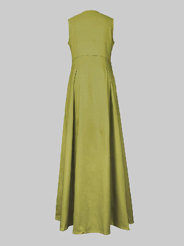 A-Line Loose Pleated Pockets Split-Joint Zipper Round-Neck Maxi Dresses 163220 A-Line Loose Pleated Pockets Split-Joint Zipper Round-Neck Maxi Dresses 163220