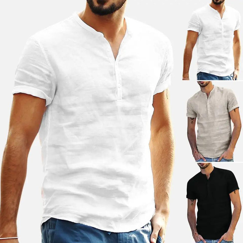 New Pure linen brand shirt men summer white shirts for men short sleeve stand collar shirt mens casual fashion shirts male tops S1277501 - Tuzzut.com Qatar Online Shopping