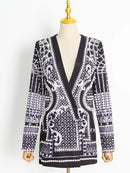 Original Creation Loose Long Sleeves Beads Printed V-Neck Blazer Outerwear 111148 - TUZZUT Qatar Online Shopping
