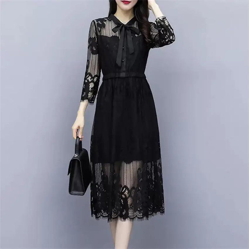 Black Dress Women Long Sleeve Lace Dress M S1471611