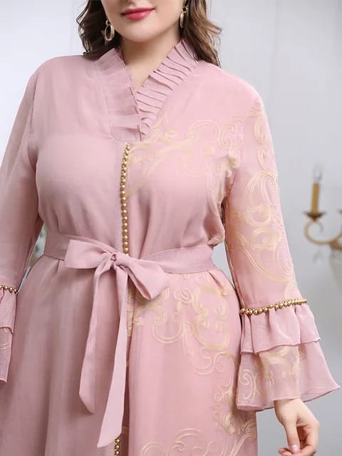 Women's Plus Size European and American temperament large swing type pink long large size dress X4615631 - Tuzzut.com Qatar Online Shopping