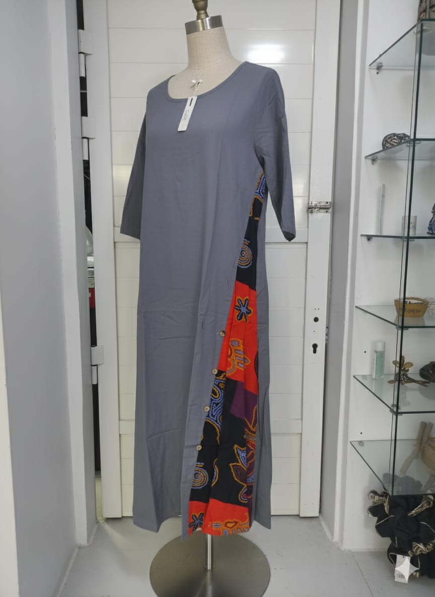 Vintage Stitching Printed Sleeve Side Buttons Maxi Dress MD5557 Vintage Stitching Printed Sleeve Side Buttons Maxi Dress MD5557