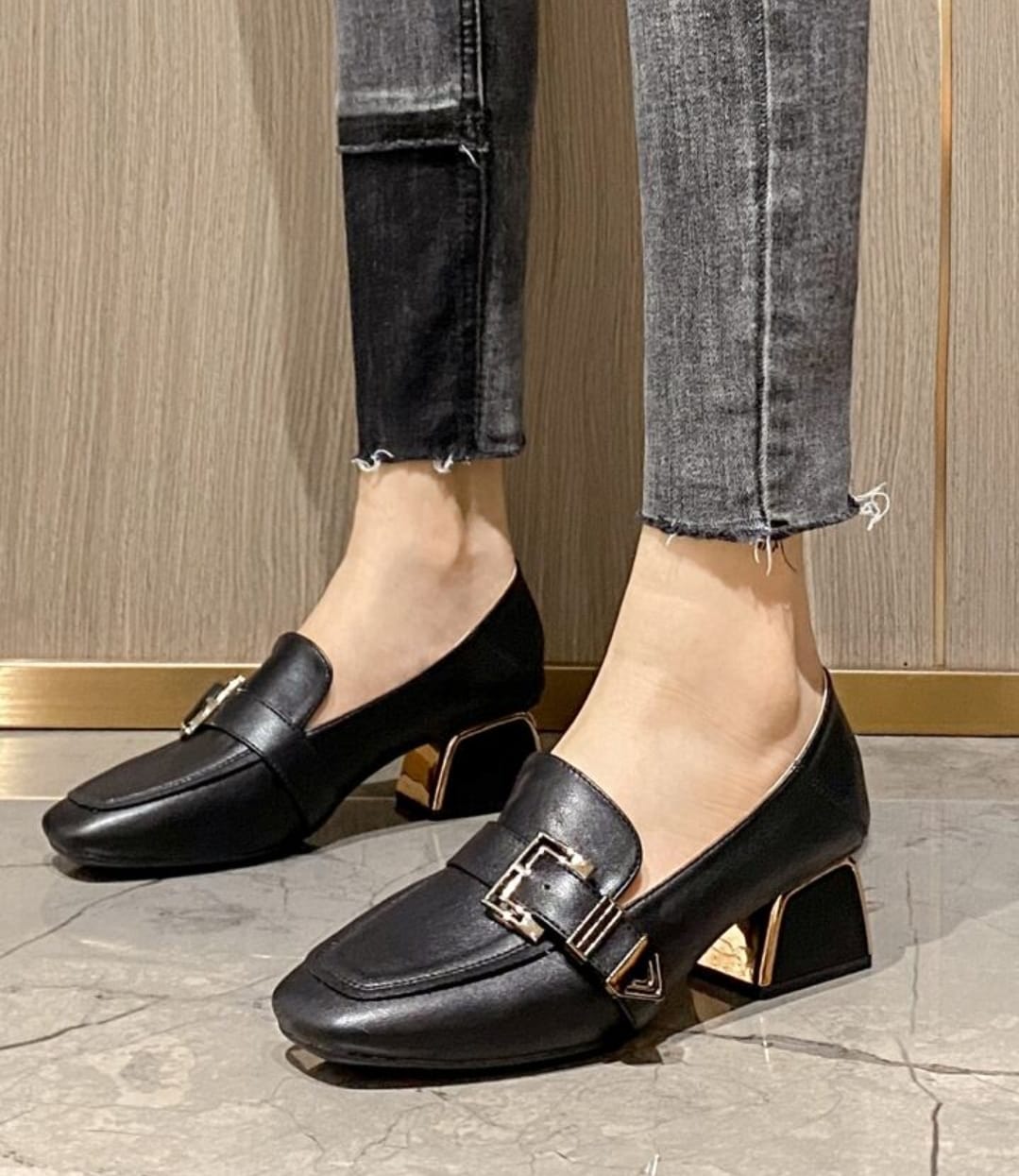 Buckle Decor Square Toe Chunky Heeled Loafers 6776 Buckle Decor Square Toe Chunky Heeled Loafers 6776