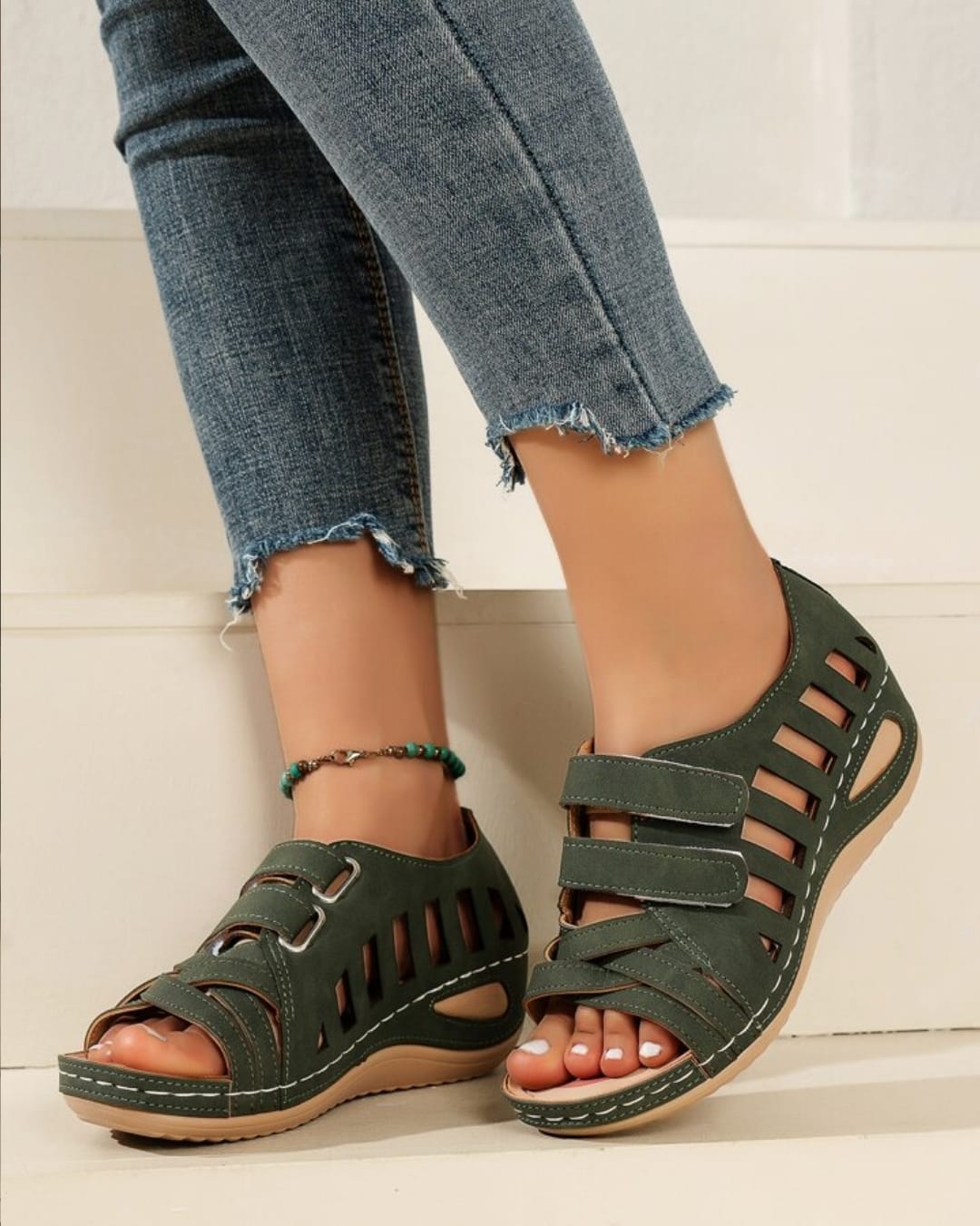 Roman Style Green Wedge Sandals ST12127 Roman Style Green Wedge Sandals ST12127