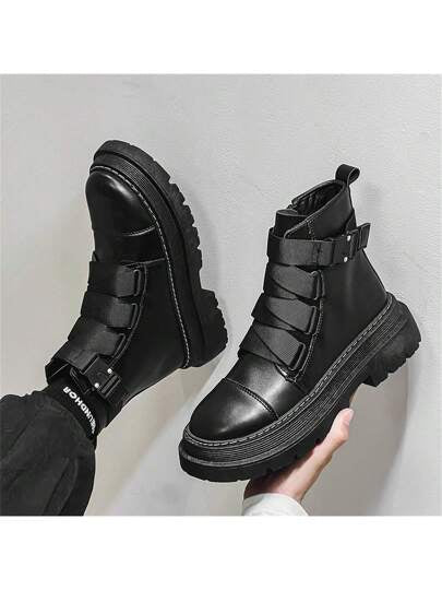 Men's High-Top Thick Soled Motorcycle Boots S5063946 - TUZZUT Qatar Online Shopping