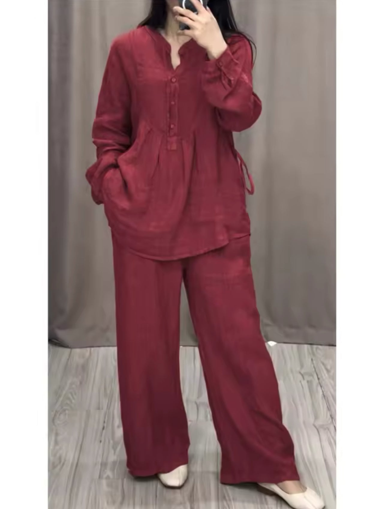 2 Pcs Women's Long Sleeve Solid Color Shirt Sets XL 592537 2 Pcs Women's Long Sleeve Solid Color Shirt Sets XL 592537
