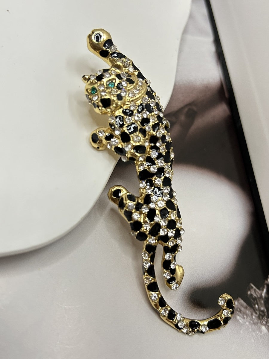 Large Vintage Rhinestone & Enamel PANTHER Cat Pendant Brooch Pin 4 Large Vintage Rhinestone & Enamel PANTHER Cat Pendant Brooch Pin 4