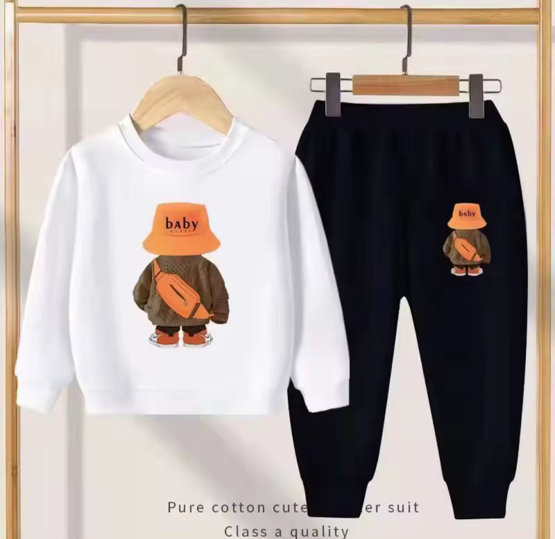 Autumn Kid Girls Clothes Set Children Boy Lapel Cartoon Bear Printed Sweatshirts  1531655 - TUZZUT Qatar Online Shopping