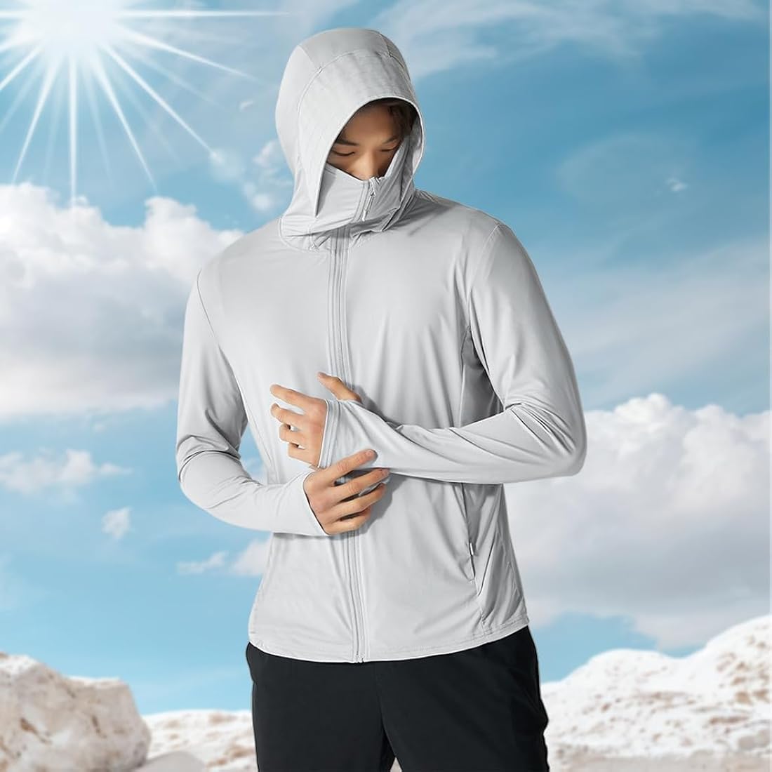 Men's Hooded Sun Protection Shirt Full Zip Cooling Shirt Jacket 147425