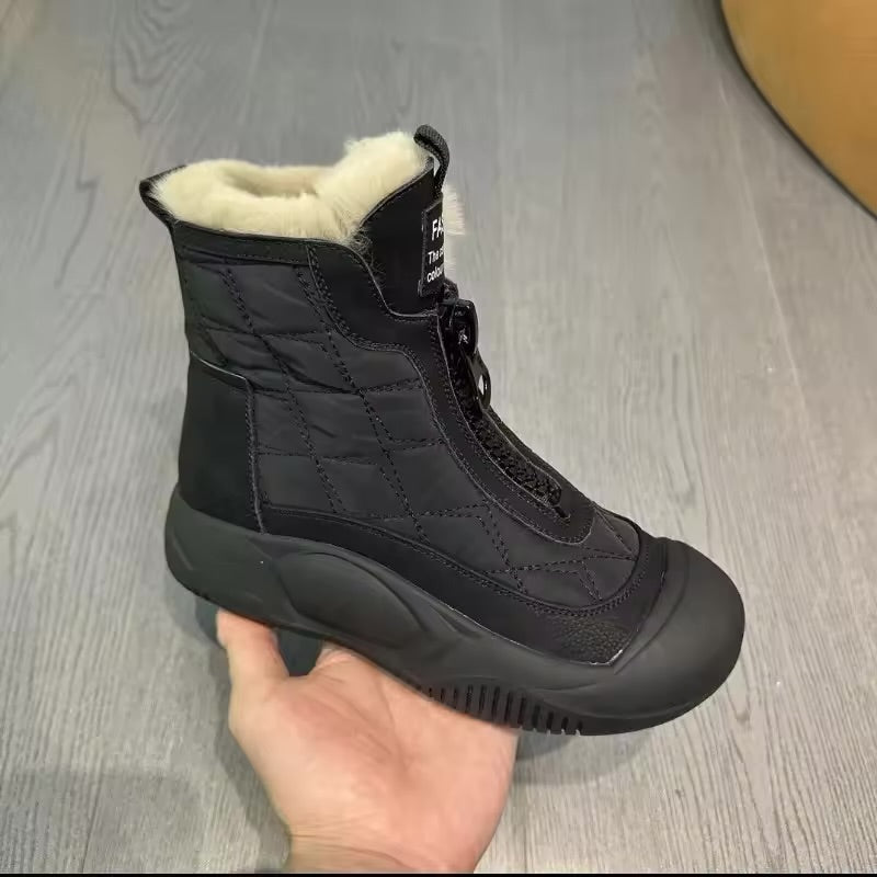 Retro Versatile Thickened Fleece Lined High Top Snow Boots Women's Shoes 66077 - TUZZUT Qatar Online Shopping