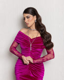 Evening Dress Long Sleeves Velvet Feather Mermaid Women's Prom Dresses S5087140 - TUZZUT Qatar Online Shopping