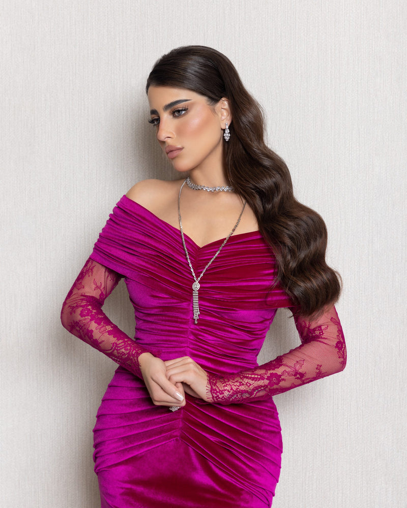 Evening Dress Long Sleeves Velvet Feather Mermaid Women's Prom Dresses S5087140 - TUZZUT Qatar Online Shopping