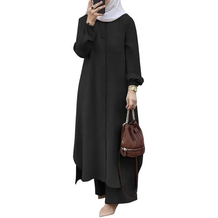 Turkey Abaya Suit Women Long Shirts Wide Leg Pants P568974 - TUZZUT Qatar Online Shopping