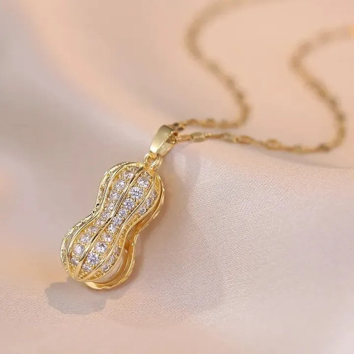 Elegant Women's Necklace Peanut Pendant Micro-inlaid Zirconia Pearls Niche Design High-end Clavicle Chain X449726 - TUZZUT Qatar Online Shopping