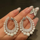 Pearl Cuff Drop Earrings Zircon Earrings set For Women Girls - Tuzzut.com Qatar Online Shopping