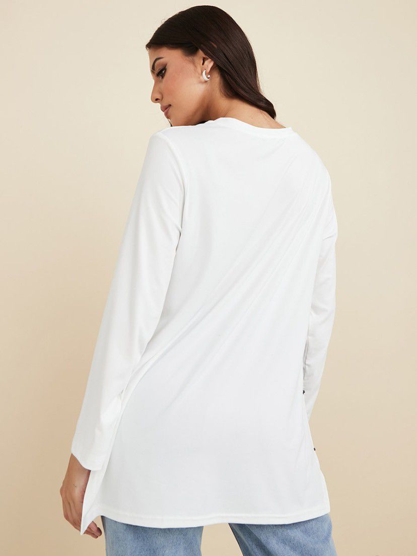 Women Solid Round Neck Polyester White T-Shirt 356369 X Women Solid Round Neck Polyester White T-Shirt 356369 X
