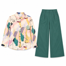 Women’s Pastel Abstract Print Blouse & Teal Wide-Leg Trouser Set 31126