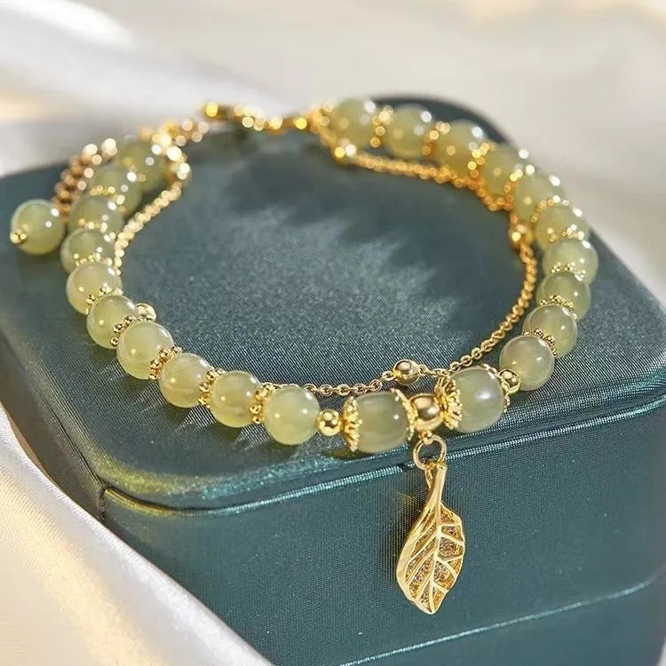 Natural Jade Double Layer Chain Bracelet for Women With Gift Box Natural Jade Double Layer Chain Bracelet for Women With Gift Box