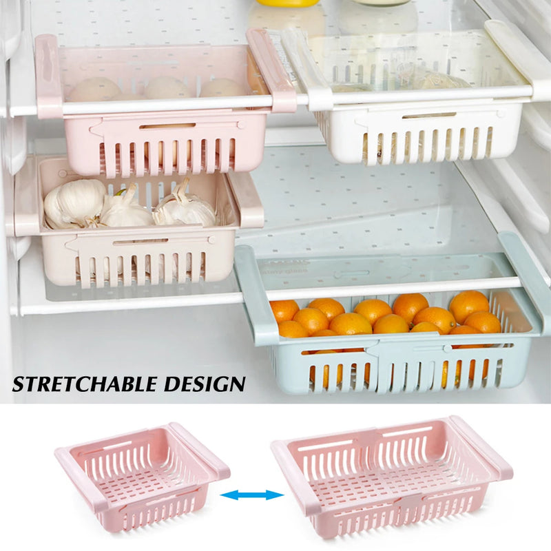 Adjustable and Stretchable Refrigerator Organizer Drawer Basket Refrigerator Storage Box