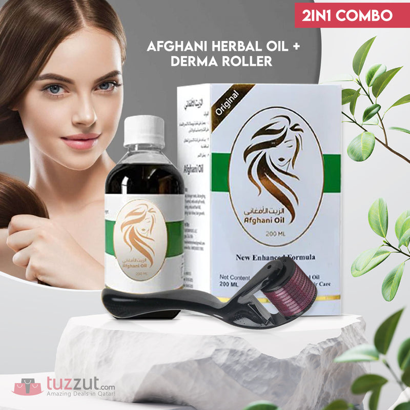2 in 1 Afghani Herbal Oil + Derma Roller Combo - Tuzzut.com Qatar Online Shopping