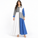 Women’s Blue, White & Black Patchwork Maxi Shirt Dress X4699