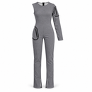 Women’s Grey Asymmetric One-Sleeve Jumpsuit with Zip Pockets NS134
