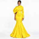 Women’s Lemon Yellow Asymmetric Draped Mermaid Gown 50MEOE
