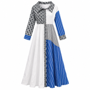 Women’s Blue, White & Black Patchwork Maxi Shirt Dress X4699