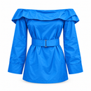 Women’s Azure Blue Off-Shoulder Belted Mini Dress 126169