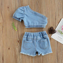 Toddler Baby Girl Jean Shorts Outfits Short Sleeve Tassel T-Shirt 1316819 - TUZZUT Qatar Online Shopping