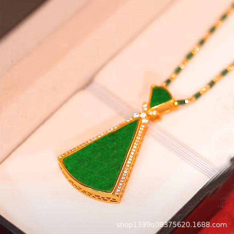 Stainless Steel Emerald Green Center Stone Necklace S501759 Stainless Steel Emerald Green Center Stone Necklace S501759