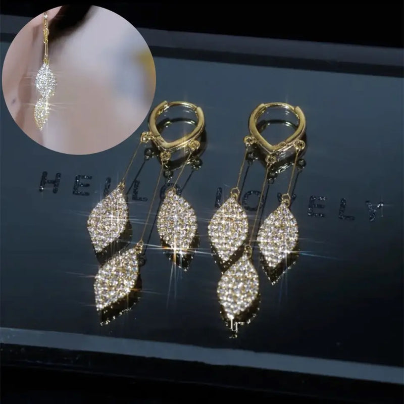 Leaf Tassel Ear Buckle Light Luxury High-end Sense Niche Leaf Earrings Women S4781