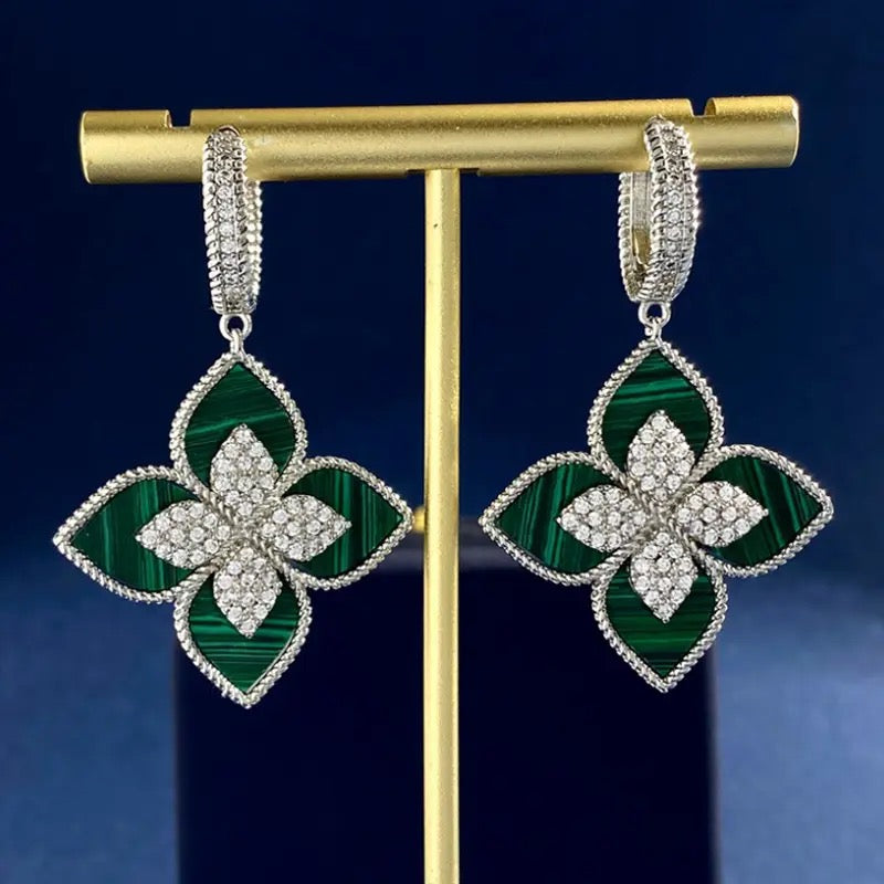 Natural shell agate diamond flower earrings female stereo earrings Peacock green earrings - Tuzzut.com Qatar Online Shopping