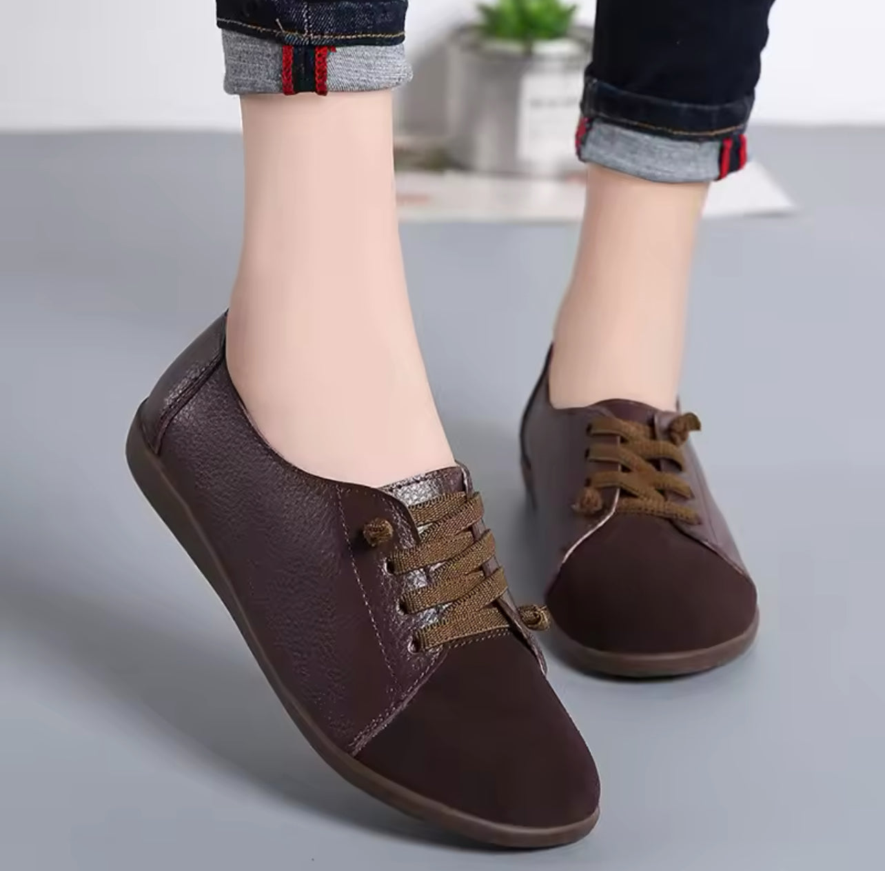 Woman Ladies Shoes Leather Non-slip Flats Lace Up Sneakers 517807 Woman Ladies Shoes Leather Non-slip Flats Lace Up Sneakers 517807