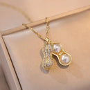 Elegant Women's Necklace Peanut Pendant Micro-inlaid Zirconia Pearls Niche Design High-end Clavicle Chain X449726 - TUZZUT Qatar Online Shopping