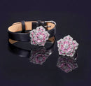 Inlaid Diamond Flower Belt Bracelet Pink Zircon Camellia Ring S4976227 - TUZZUT Qatar Online Shopping