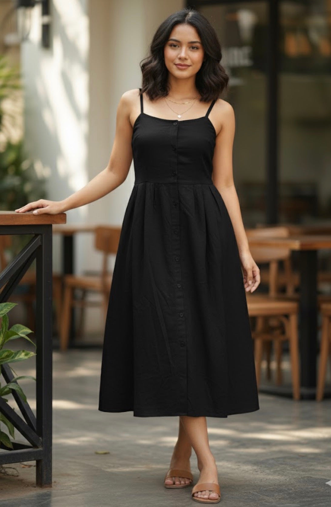 Summer New Women's Sleeveless Button-down Mid-length Backless Strapless Holiday Dress 14796