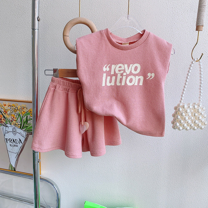 Summer Girls' Outfit New Baby Girl Sleeveless Letter Top+Two-piece Shorts Set 1459218 Summer Girls' Outfit New Baby Girl Sleeveless Letter Top+Two-piece Shorts Set 1459218