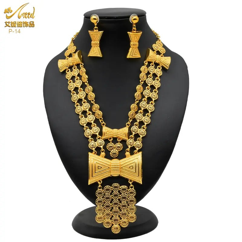 Gold Colour Plated 2PCS Sets Necklace Earrings For Women - Tuzzut.com Qatar Online Shopping